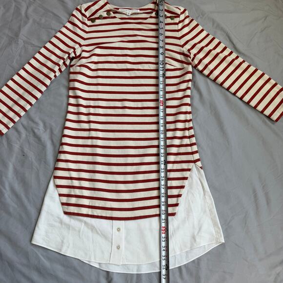 Veronica Beard Stripe Red White Quarter Sleeve Charter Layered Shirt Dress-M - Picture 9 of 12